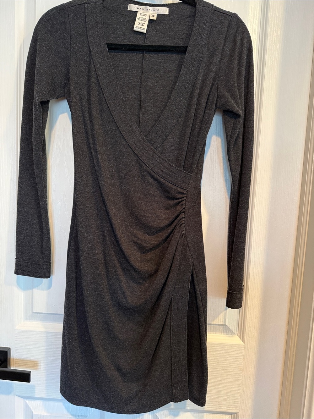 Max Studio Ruched Wrap Midi Dress in Black Size XS